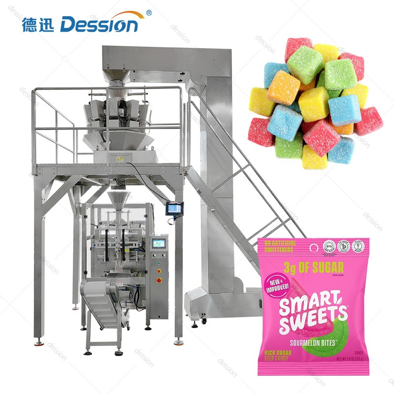 Automatic Vertical Candy Packaging Machine from Leading China Manufacturer for Hard Candies, Gummies, and Toffees — machine and packaging reference