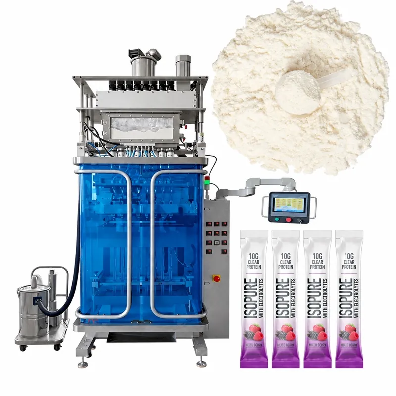 Powder stick pack equipment alongside powder application and pack examples