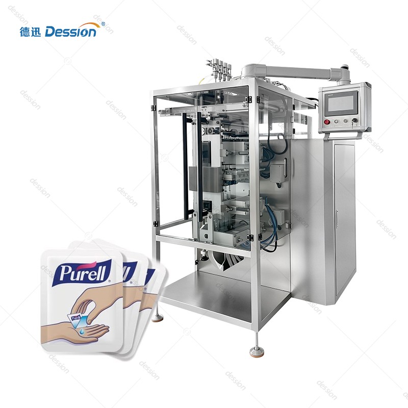 Automatic Multi-Lane 4-Side Seal Liquid Packaging Machine for Hand Sanitizer — machine and packaging reference