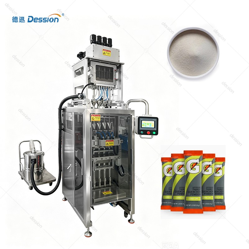 Automatic 4-Lane Back-Seal Powder Packaging Machine for Instant Drinks — machine and packaging reference