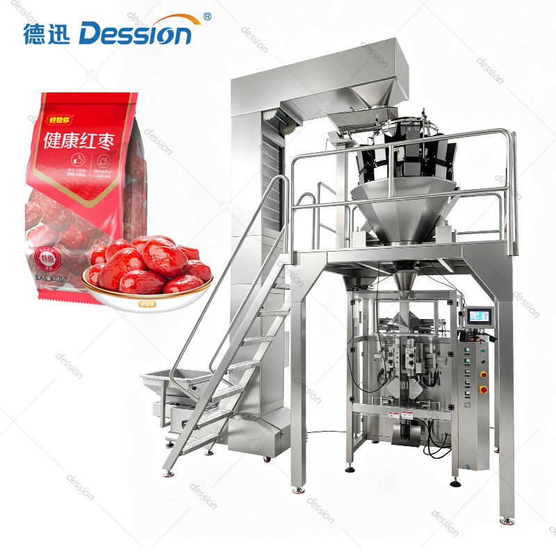 Automatic VFFS Dates Packaging Machine with Anti-Sticking Multihead Weigher — machine and packaging reference