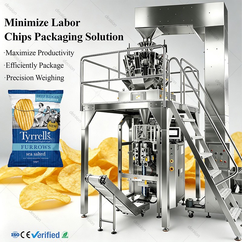 Automatic Chips Snack Weighing Packing Machine With Nitrogen for 500g 1kg Potato Banana Chips Bag Packaging Machine — machine and packaging reference