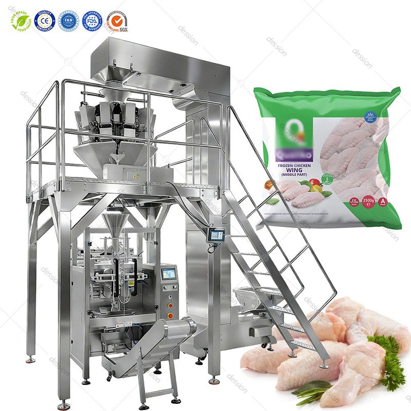 Automatic Frozen Food Big Bag Vertical Packing Machine French Fries Meatball Chicken Wings Meat Weighing and Packaging Machine — machine and packaging reference