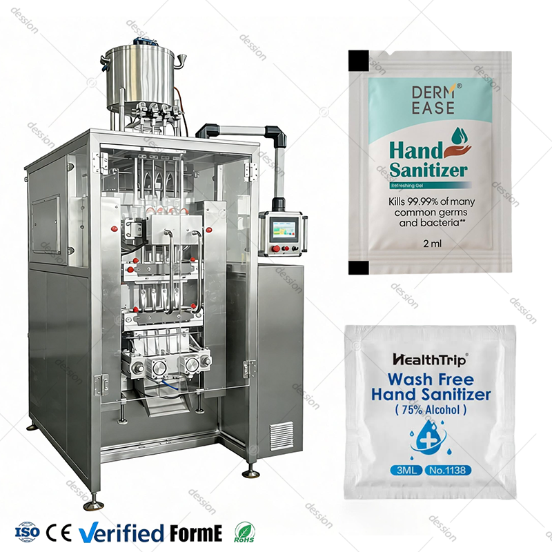 automatic 4 sides seal hand sanitizer sachet packaging machine in 4 lanes filling sealing packing machine — machine and packaging reference