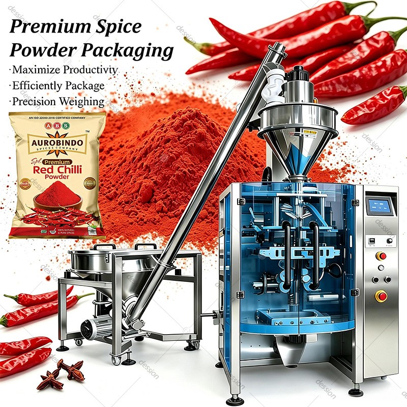 VFFS Automatic Spice Seasoning Powder Pouch Packing Machine Chicken Flavoured Seasoning Curry Chili Powder Bag Packing Machine — machine and packaging reference